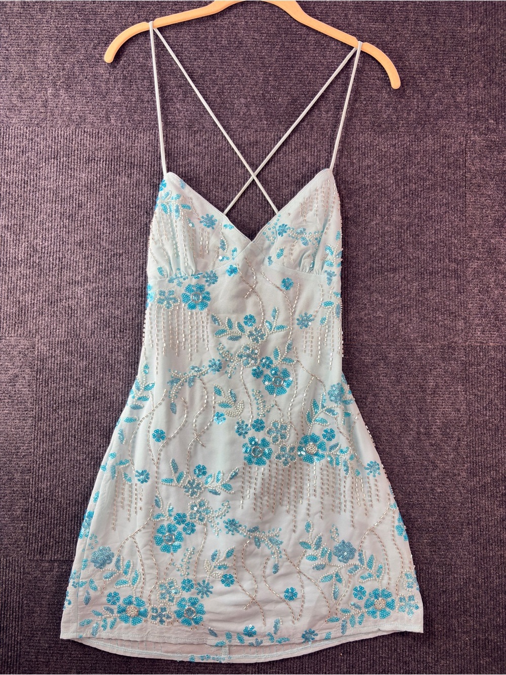 Peppermayo Light Blue Vietta Sequin Cami Micro Mini Dress size 4 or size Small - Picture 8 of 15